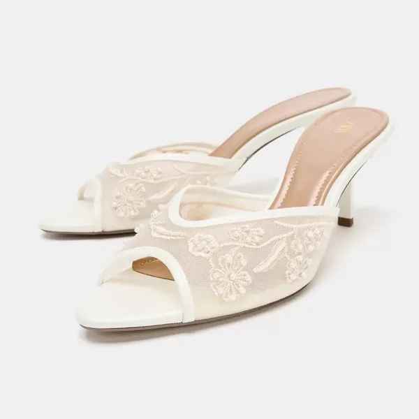 ZARA Mesh Pearl Embroidered Women's Heels - Image 2