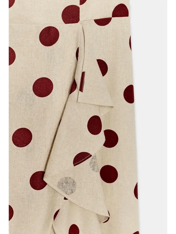 Zara Cream Dress with Brown Polka Dots and Ruffle High-Low Hem - Image 10