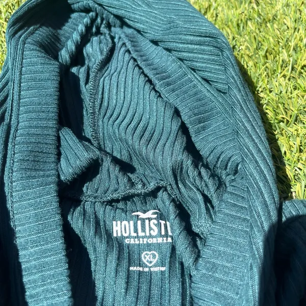 Hollister Teal Ribbed Hoodie - Image 3