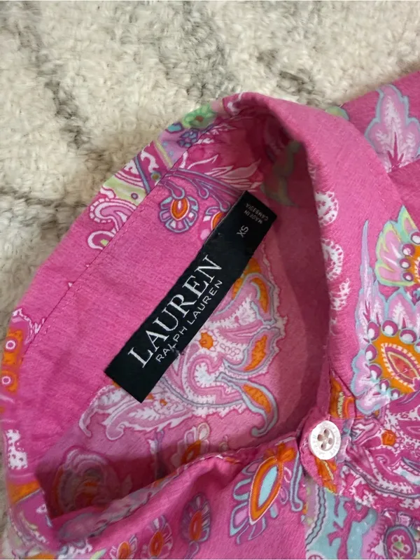 Lauren Ralph Lauren XS Pink Paisley Linen Blend Nightgown Sleep Shirt | Like New - Image 3
