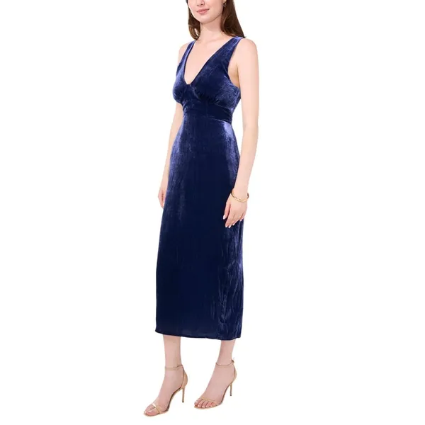 NWT 1. State Womens Velvet Midi V Neck Rear Slit Dress DS93017245AM Navy Blue S - Image 3
