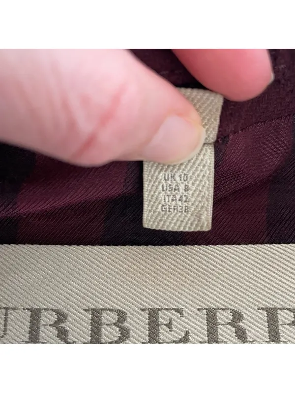 Burberry Brit Antwood Double Breasted Collarless Coat Burgundy Size 8 Luxury - Image 9
