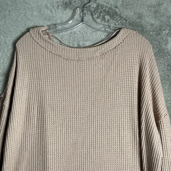 Free People North Shore Thermal Tunic Slouchy Beige Thumbholes Medium Oversized‎ - Image 2