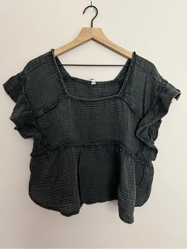 Daily Practice Anthropologie Kaveri Gauze Charcoal Top Medium - Image 2