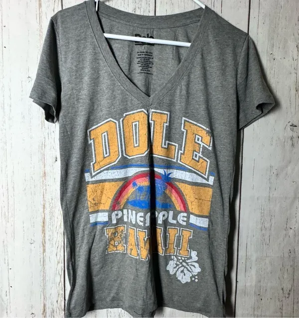 Dole Women's Gray Distressed Pineapple Graphic V-Neck Short Sleeve T-Shirt - Image 5
