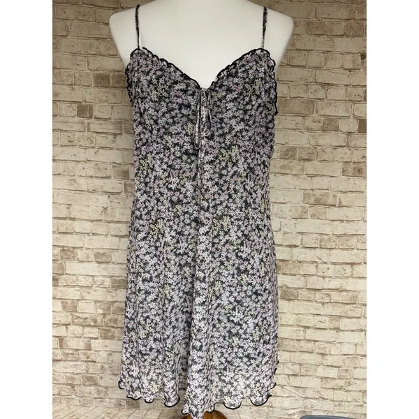 American Eagle Dress L Floral Slip Dress Pink Black‎ Spaghetti Strap Mini - Image 3