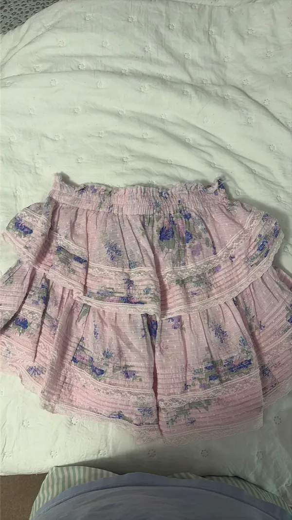 Love Shack Fancy Skirt Ruffle Mini Floral Pink - Image 3