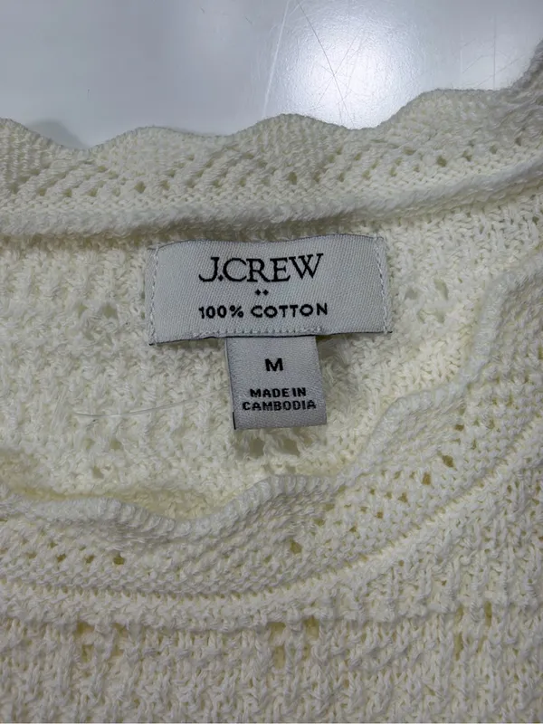 J. Crew 100% Cotton scalloped pointelle knit cardigan sweater in ivory NWOT - Image 6