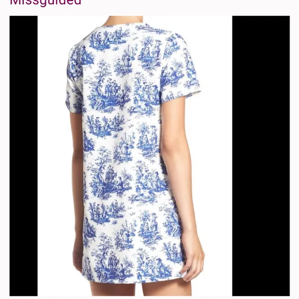 New Missguided White Dress with Blue Toile Print | Size Medium - Image 14