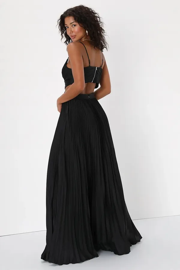 Lulus Pleated Maxi Dress Black - Image 2