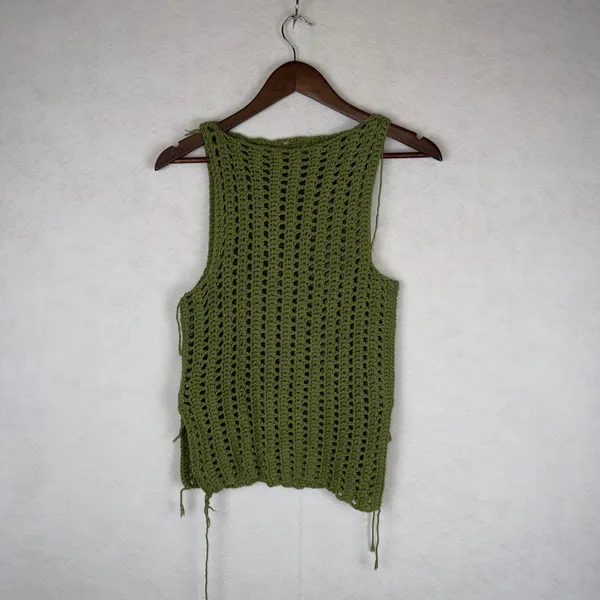 Handmade Crochet Tank Top Women Small Green Open Knit Boho Festival Goblincore - Image 5