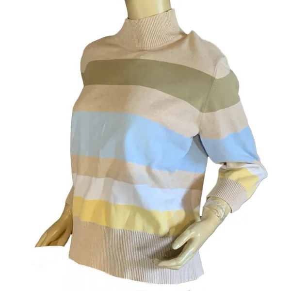 Tommy Hilfiger Cotton Blend Blue, Beige Pastel Stripes Sweater Y2k (M) - Image 6