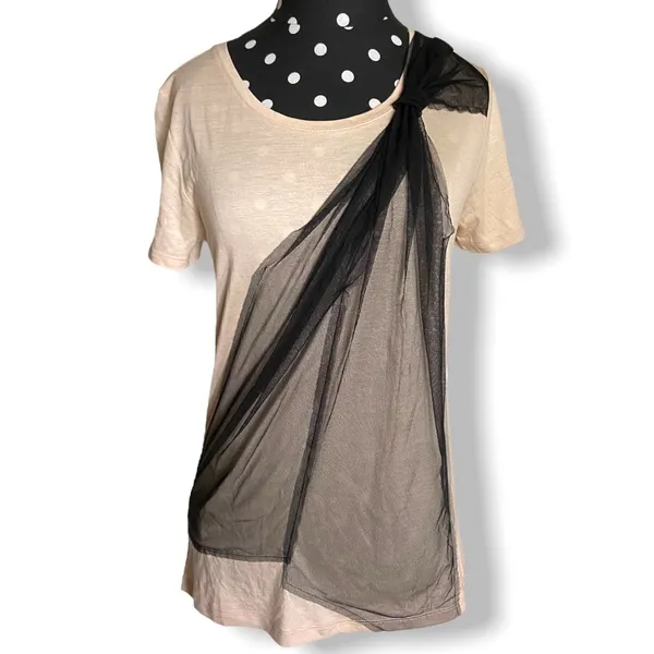 Ann Taylor Womens Top Size‎ Small Beige Black Mesh Bow Lyocell NEW - Image 3
