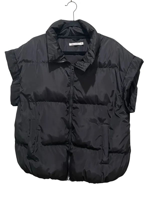 Ellison Black Puffer Vest Oversized Quilted Short Sleeve Zip Up Women Size Small - Image 3