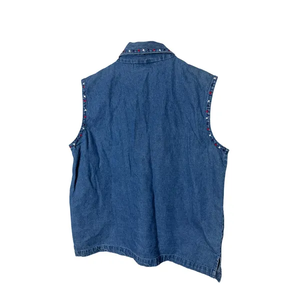 Vintage Dressbarn Womens‎ Large Denim Vest Patriotic Cat Embroidered Star Blue L - Image 9