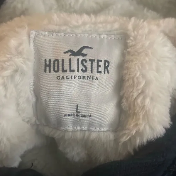 ✨Hollister Co. FAUX SHEARLING-LINED ZIP-UP LOGO GRAPHIC NAVY SZ LARGE HOODIE✨ - Image 7