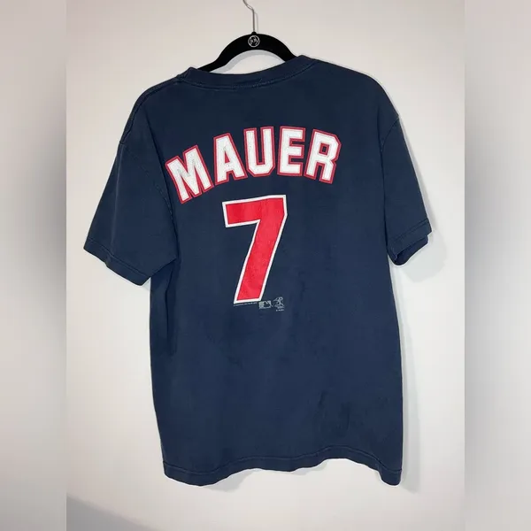 MN TWINS MLB Baseball Mauer #7 Vintage Tee Unisex Adult Sz L EUC - Image 3