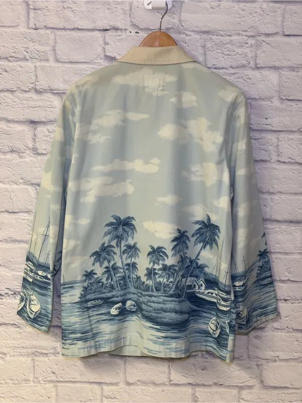 RALPH LAUREN Naval Supply Size M Barn Jacket Blue St Martin Island Boat Print - Image 10