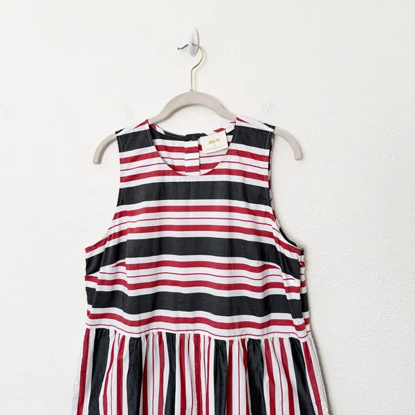 [Anthropologie] Maeve Red Gray Striped Wide Leg Sleeveless Jumpsuit Cotton Sz XL - Image 4