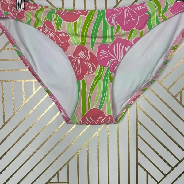 Lilly Pulitzer Surfs‎ Up Bikini Bottom Hibiscus Floral Print Pink Green Size M - Image 3