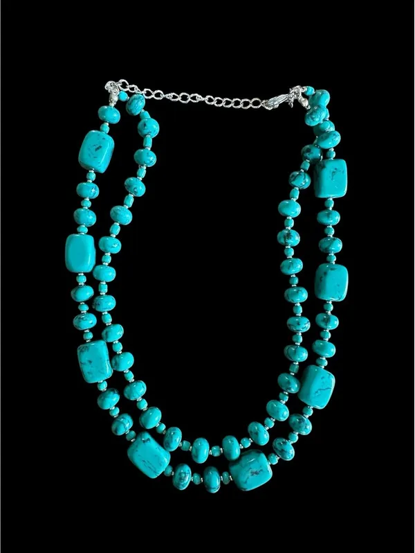 Southwestern Double Strand Turquoise Howlite Magnesite Beaded Statement - Image 9