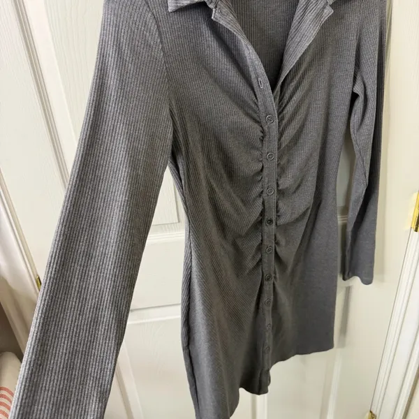 Reformation Amy Knit Dress Long Sleeve Button Down‎ Shirt Dress Womens Size L - Image 4