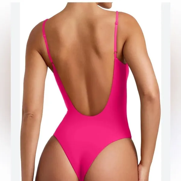 Reoria Captivating Contours Backless V Neck Bodysuit Pink Women’s Small - Image 2
