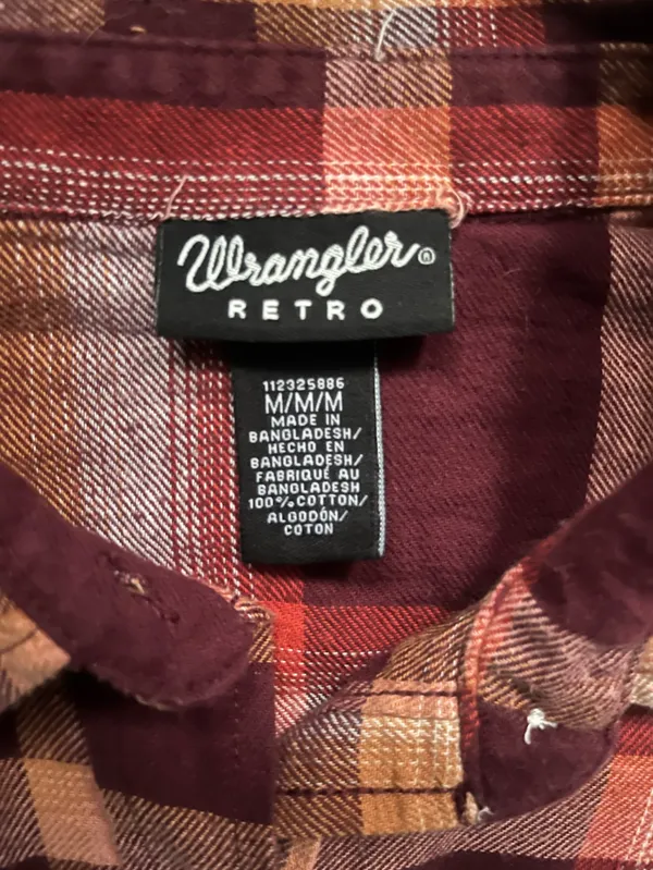 Wrangler Retro Orange Maroon Cotton Pearl Snap Cowgirl Western Fall Flannel M - Image 4