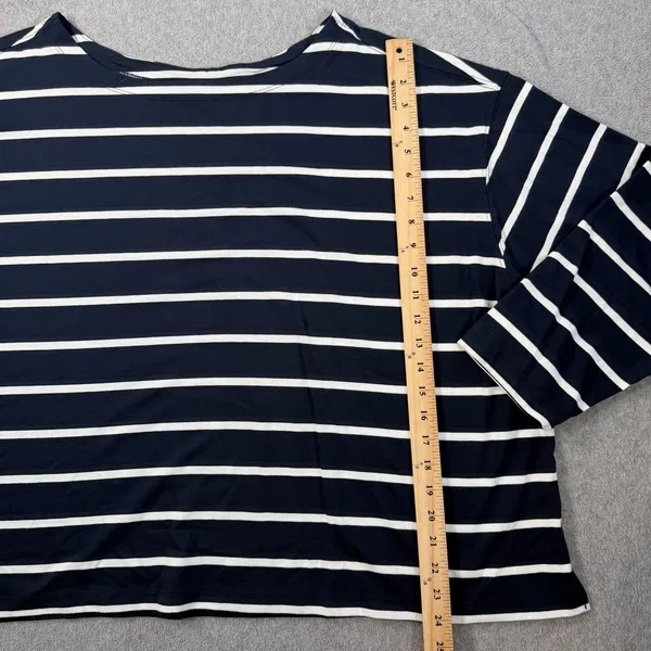 Old Navy Women's 3X Plus Size Navy Blue White Stripe 3/4 Sleeve Boat Neck Top - Image 5