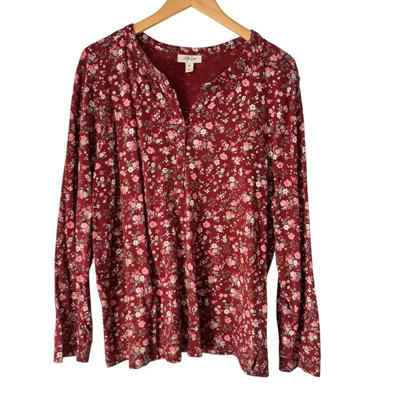 Style & Co. Women's 3X Floral Knit‎ Top Long Sleeve Scarlet Red Blouse - Image 2