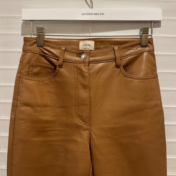 Wilfred Melina‎ Vegan Leather Pants Women 0 Tan Brown Camel High Rise Straight - Image 4