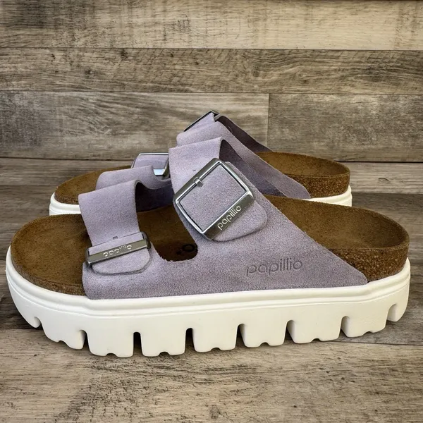 Papillio by Birkenstock Arizona Chunky Platform Sandal Lavender Suede Sz 37 - Image 2