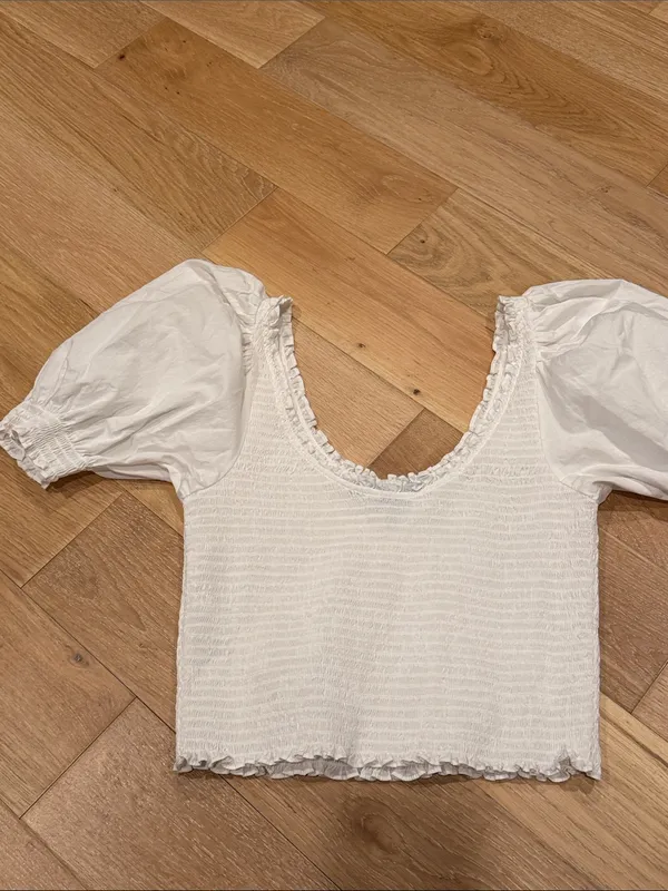 Hill House the aiko white smocked top with puff‎ sleeves large - Image 4