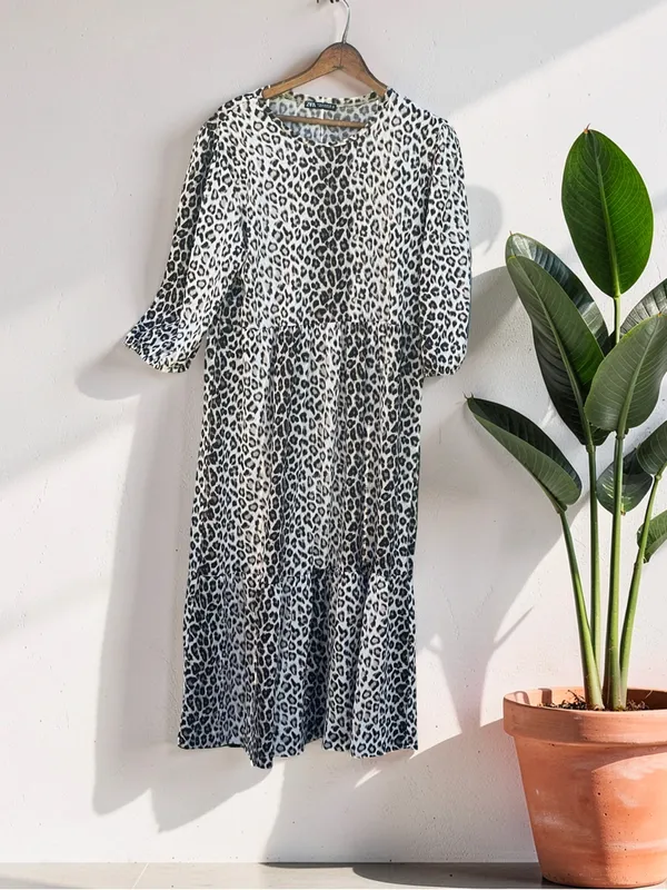 Zara Leopard Print Tiered Midi Dress Women’s Size M - Image 2