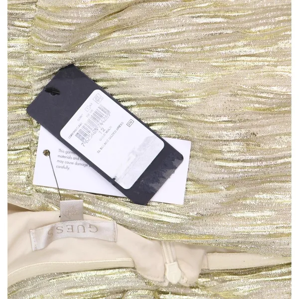 NWT Guess Sleeveless Strapless Solane Gilded Bodycon Mini Dress Gold Multi 12 - Image 8