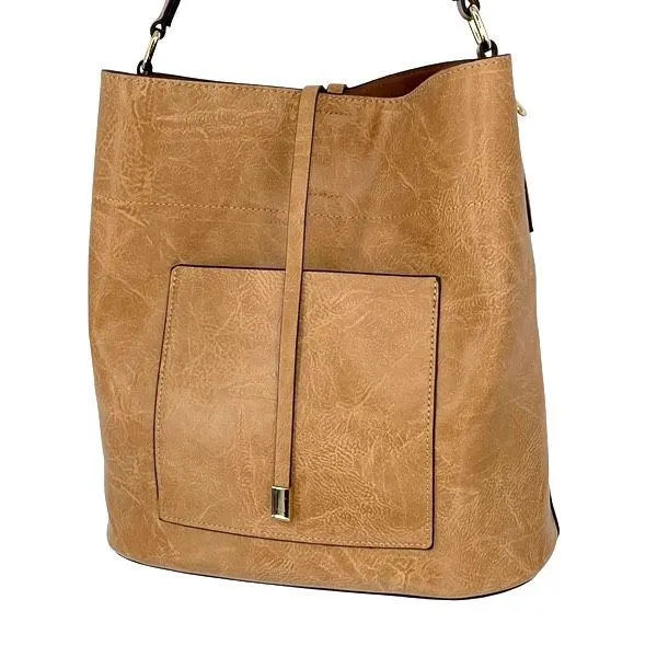 Unbranded Hobo Bag Set Womens OS Tan Boho Vegan Leather Textured 2-Piece‎ Tote - Image 2