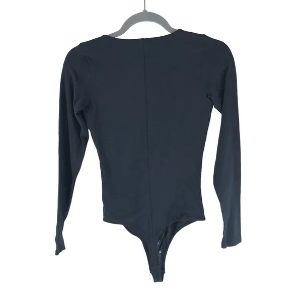 Everlane Womens The Long-Sleeve V-Neck Bodysuit Black Thong XS - Image 4