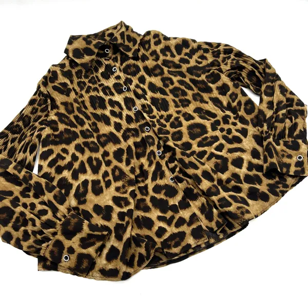 Two Pieces Leopard Set Animal Print Loose High Waisted Pants Flare Loose shirt trousers - Image 5