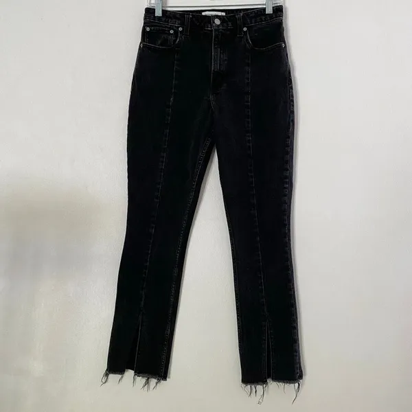 Abercrombie Curve Love High Rise Skinny Jeans Black Raw Hem 27 - Image 2