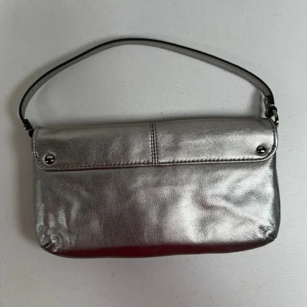 Coach Small Ashley Baguette Clutch Metallic Silver Leather Pleated Logo Y2K - Image 4