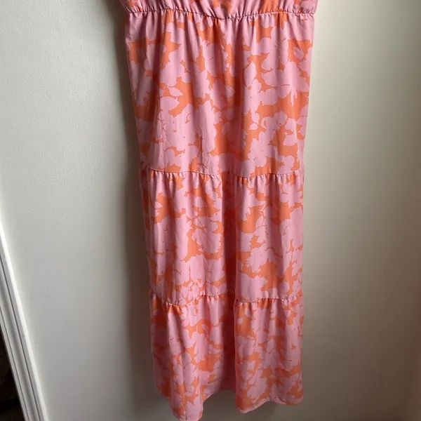 Social Standard by Sanctuary Floral Tiered Maxi Dress (Sz L) Pink & Orange - Image 4