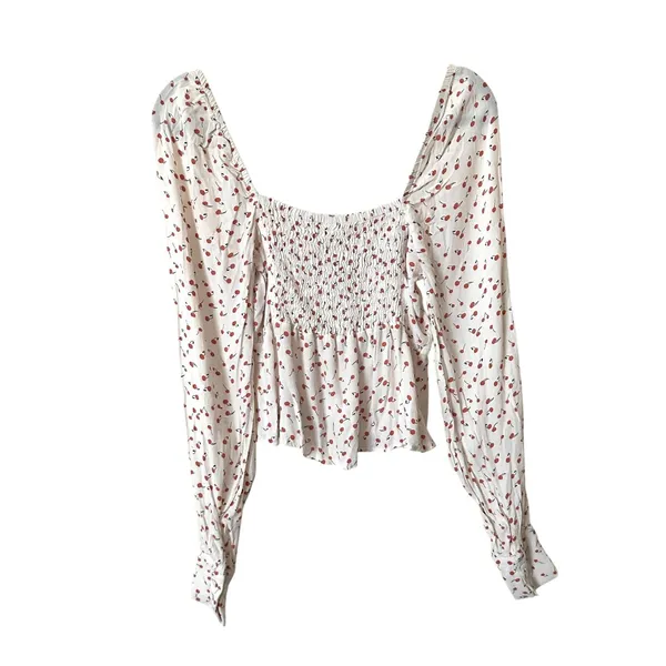 FREE PEOPLE Julia Sweetheart Cherry Top White Small‎ - Image 5