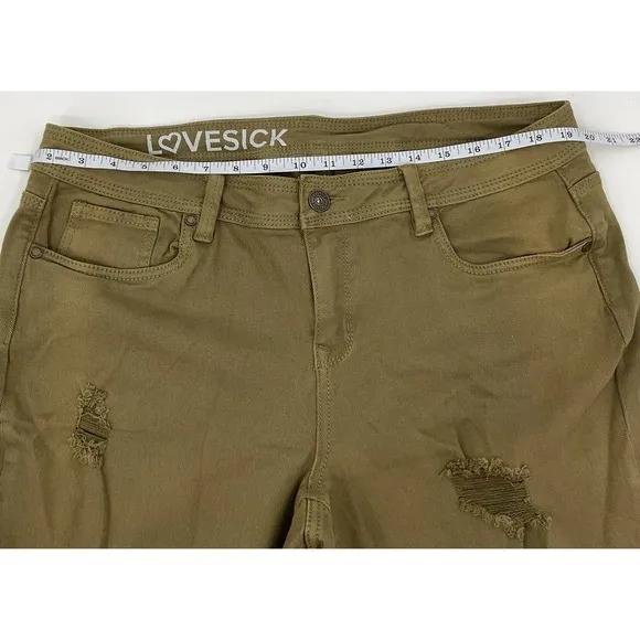 Lovesick‎ Womens Size 16 Olive Green Distressed Skinny Jeans Stretch Khaki - Image 6