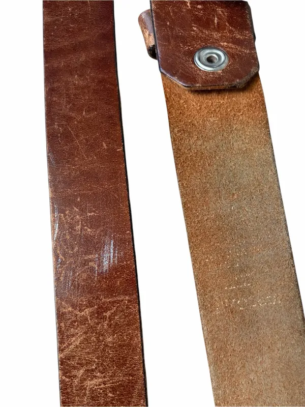 Vintage 70s leather brass buckle belt medium - Image 6