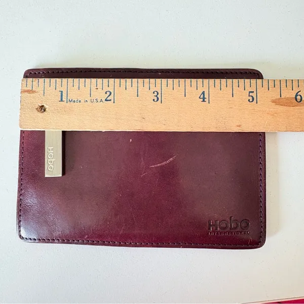 HOBO Burgundy Red Leather Thin Wallet Coins Purse ID Card Holder 5”x3.5” - Image 6