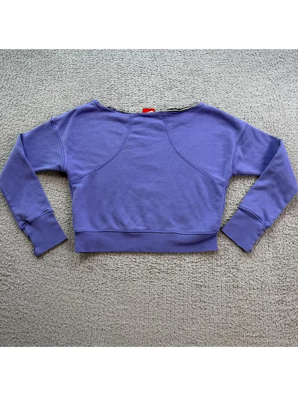 Nike Cropped Purple Graphic Logo Crewneck Sweatshirt Women's Medium Volt Gym - Image 2