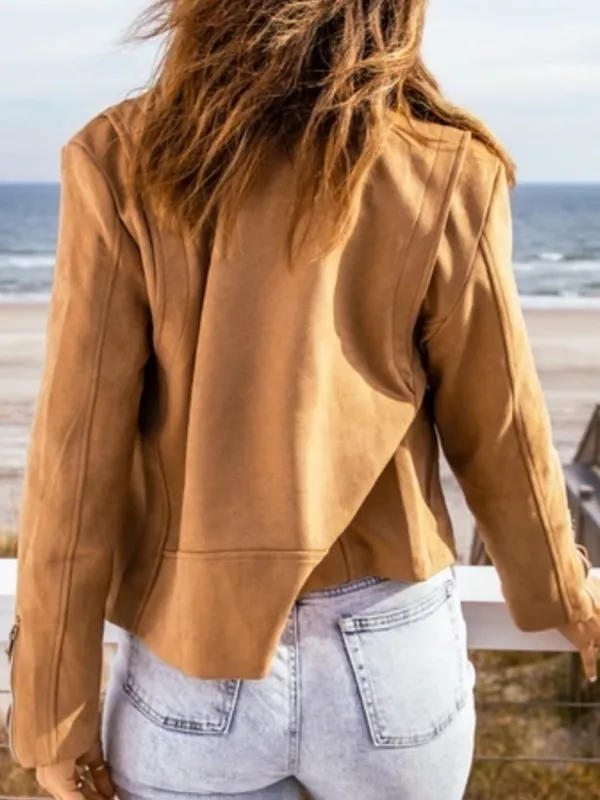 VICI NWT Mission District Pocketed Faux Suede‎ Moto Jacket Camel size Small - Image 3