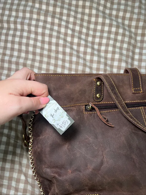 Myra Bag Rustic Brown Leather Tote with Dual Straps - Image 8