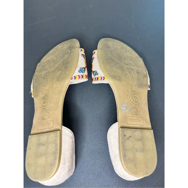Nicole Beige Slide Sandals with Multicolor Floral Embroidery Size 7 - Image 8