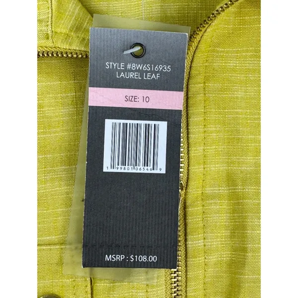 Sharagano Women Laurel Leaf Yellow Zip Front Safari Belted Dress Size 10 Utility - Image 7